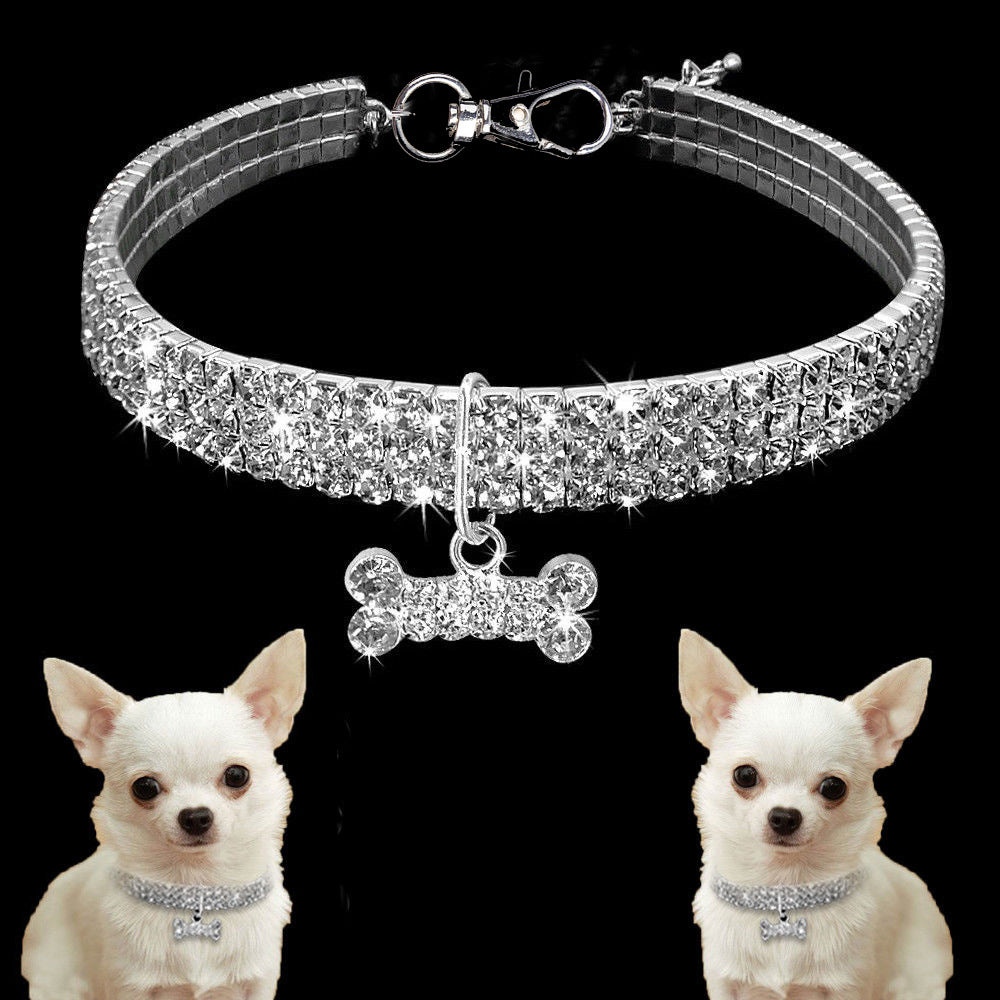 Collar huesito diamantes para perros y gatos