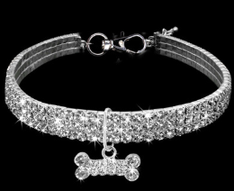 Collar huesito diamantes para perros y gatos
